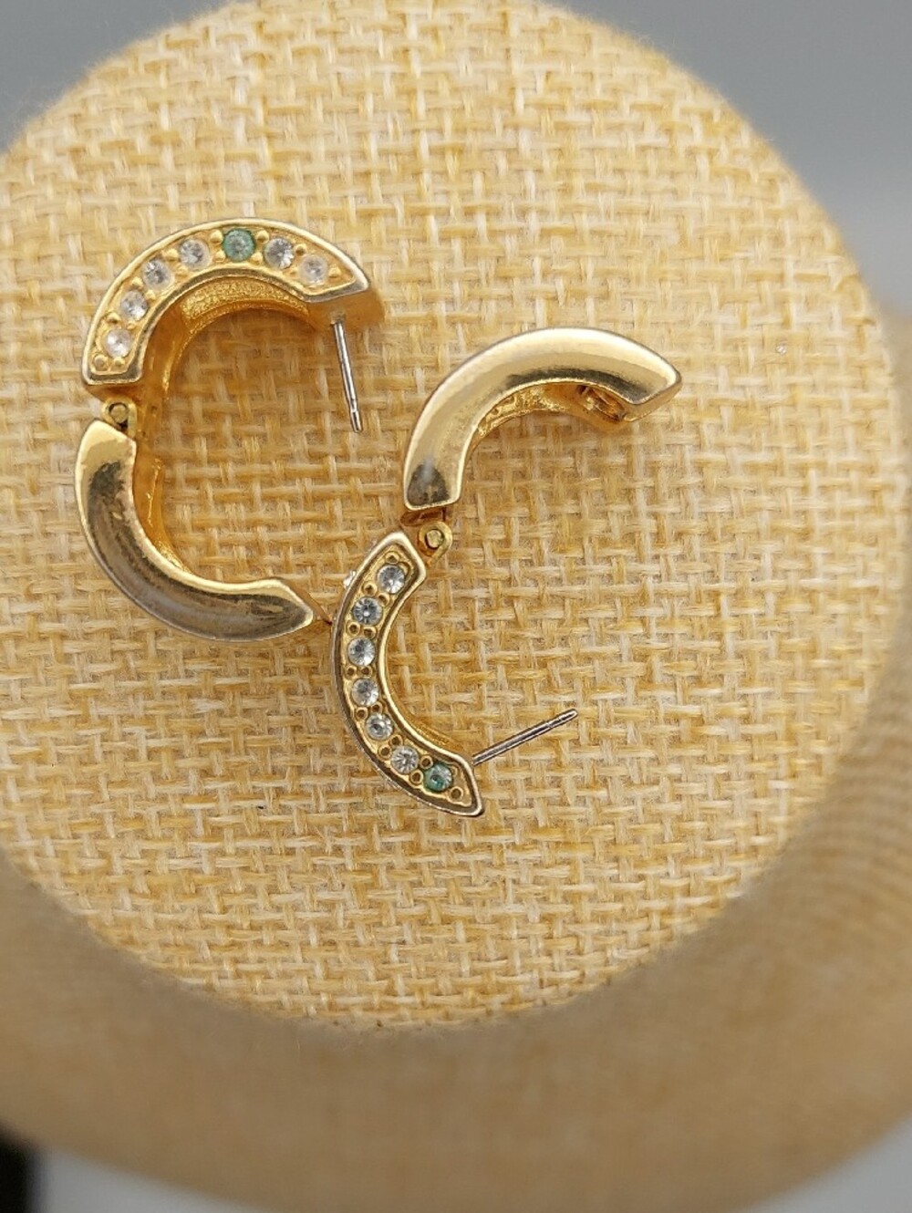 ERWIN PEARL Goldtone Crystal Accent Huggie Earrings -Vtg Women's Jewelry